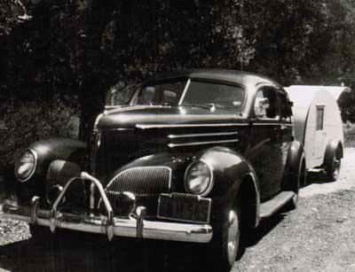 1938, Fraunfelder Packard and tear drop trailer 1938 Packard